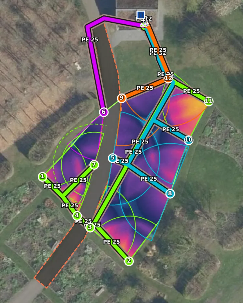 Het voorstel van de planner: groepen in kleur met hun slangen